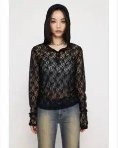 laguagem FLOR LACE HOODIE トップス LAGUA GEM（ラグアジェム）の「FLOR LACE HOODIE トップス（Tシャツ