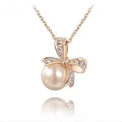 パール リボン ネックレス ローズゴールド 真珠 EARTHER RING