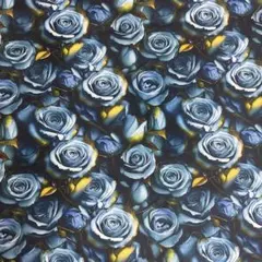 1m リアル立体視感ブルー薔薇花柄コットンプリント生地シーチングハギレ生地