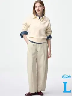 ジーユー GU ブラッシュドワイドテーパードパンツ L ベージュ