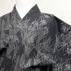 裄66.5 夏着物 夏大島風 小紋 洗える着物 黒 紺 唐花 粋 - メルカリ