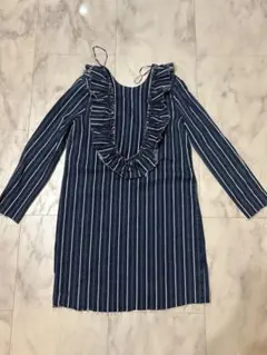 新品　ZARA trf デニム生地　ストライプ　フリルワンピース　M