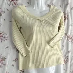 即発送 ハートネック ウォッシャブルニットトップス アプ万能トップス リブニット