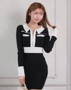 LIP SERVICE フロントZIPバイカラーニットワンピース S