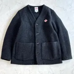 美品ダントン ウールモッサノーカラーコート ゆったり大き目 黒 38 sh2