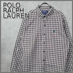 古着 90s ポロ ラルフローレン 刺繍 チェック柄 シャツ レッド×ブラック