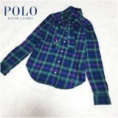 現行✨RALPH LAUREN/ラルフ タータンチェック ボウタイ 刺繍 長袖