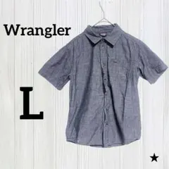 Wrangler【L】無地 シャツ 半袖 ダークグレー シャンブレー カジュアルのサムネイル