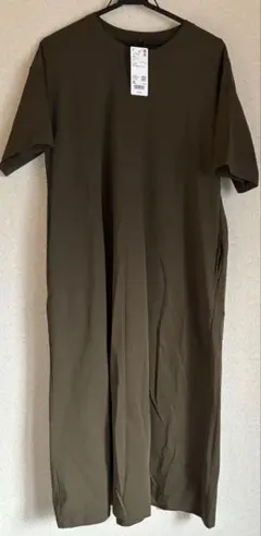 エアリズムコットンTワンピース/半袖/丈短め　オリーブ　XL