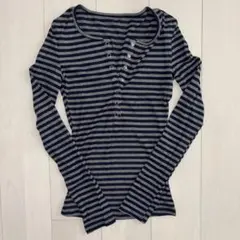 グレー・ブルーボーダー 長袖Tシャツ s