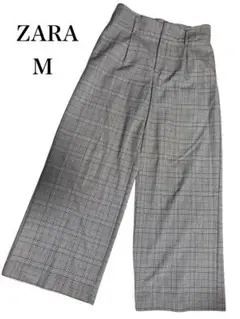 ZARA ザラ チェック ワイドパンツ グレー M レディース