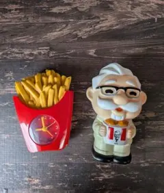 ケンタッキー カーネルサンダース 貯金箱 ポテト型 置き時計 2点セット