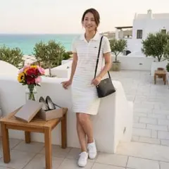 G9654*ラコステ☆ポロワンピース☆半袖☆マルチ☆ボーダー☆パステル☆42