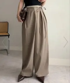 Ranan/(W)麻調2タックラップリボンパンツ　M ベージュ