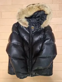 レザー ダウンジャケット 黒 ファー付き