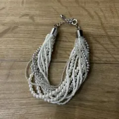 12連　ビーズ 、パール　ブレスレット ハンドメイド シルバー　クラスプ付き