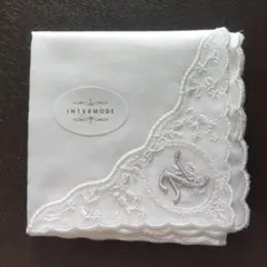 レディースハンカチ イニシャル N 刺繍 レース インターモード ホワイトカラー