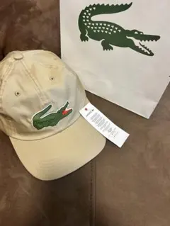 【新品・未使用】Lacoste ベージュ ロゴ刺繍 キャップ　58cm 牛革のサムネイル