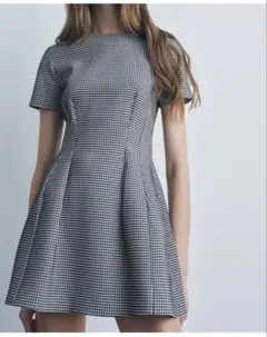 【未使用ZARA】チェック柄 半袖フレアミニワンピース