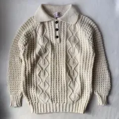 80s アイルランド製 フィッシャーマン セーター 42 ウール アラン ニット