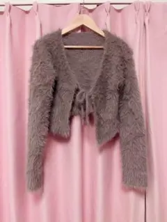 ノーブランド もこもこショートカーディガン グレー