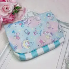 ユニコーン 月 水色ストライプ 移動ポケット