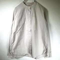 無印良品【M】訳あり バンドカラーシャツ 綿100％ 生成 長袖 無地ノーカラー