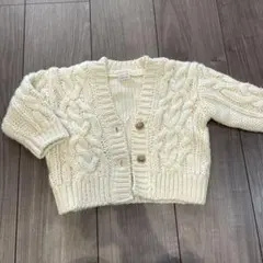 petit main アイボリー ケーブル編み カーディガン S
