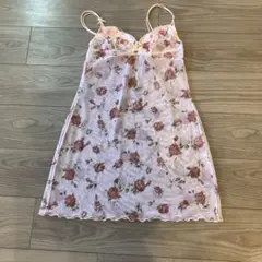 花柄レーススリップ ピンク