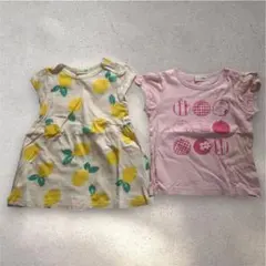kpケーピー✨Tシャツチュニック２枚セット90✨りんご刺繍レモンボーダー保育園のサムネイル