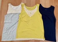 タンクトップ　イエロー、ライトグレー、ネイビー の3枚セット M レース飾り