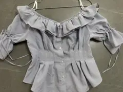 Heather オフショルダー フリルブラウス ストライプ柄のサムネイル