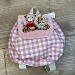 ピンクチェック クマとウサギのリュック