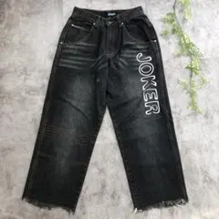 JOKER77 極太デニムパンツ 濃紺 カットオフ メンズ W30 刺繍 ロゴのサムネイル