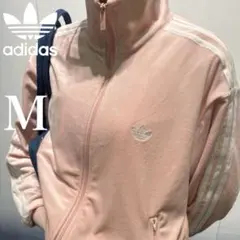 新品M⭐️adidas ベロア トラックトップ ルーズフィット 刺繍 ピンク×白