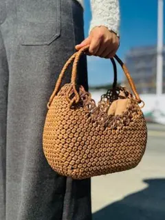 ✨希少美品✨ 山葡萄 かごバッグ 六角花結び編み 変則二重編み 手提げ