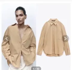 美品　ZARA ビックシルエット　長袖シャツ　　ベージュ　Sのサムネイル