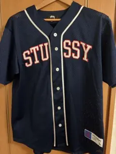 STUSSY ベースボールシャツ ネイビー メッシュシャツ Lサイズ