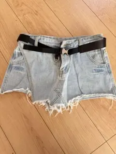 ライトブルー フリンジショートパンツ ベルト付き