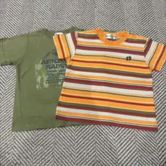90cm 半袖 トップス Tシャツ まとめ売り 男の子 ストライプ カーキ