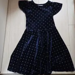 H&M ネイビー 星柄 ベルベットワンピース 122