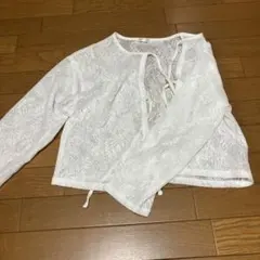 COLZA レース 長袖 カーディガン ホワイト Lのサムネイル