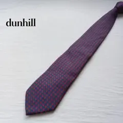 ダンヒル ネクタイ 紺色 レッド 総柄 絹素材 高級 イタリア製【n8901】