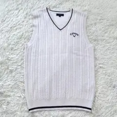 【美品】キャロウェイ ゴルフ ニットベスト Vネック ケーブル編み ホワイト L