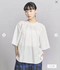 美品 ユナイテッドアローズ バックプリーツ 五分袖 ブラウス 38 白 