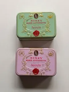 ニナス　マリーアントワネット　空き缶　2個　グリーン　ピンク