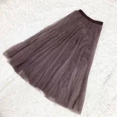 ロングスカート レース　ウエストゴム　ブラウン
