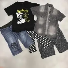 ラッドカスタム　130 5点セット　Ｔシャツ•デニムシャツ•ハーフパンツ3本