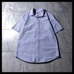 L.L.Bean シアサッカー ストライプ BD シャツ 半袖 M 白×青