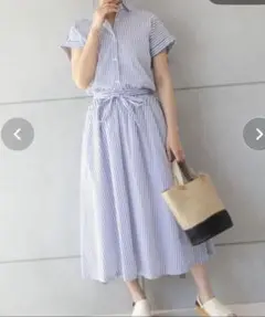 PREFERIR プレフェリール ストライプ フレンチスリーブ シャツワンピース